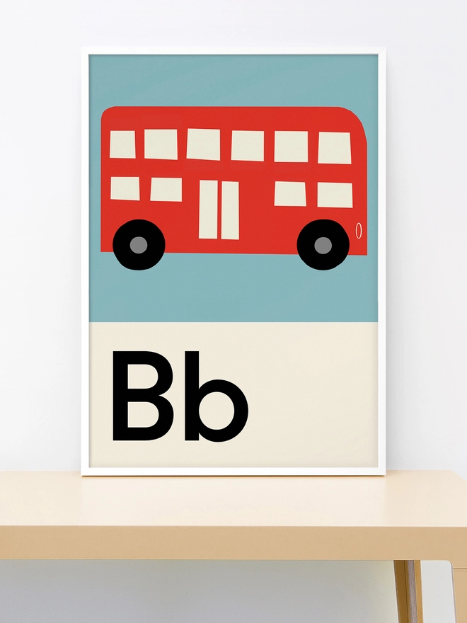 illustrated bus wall print in frame