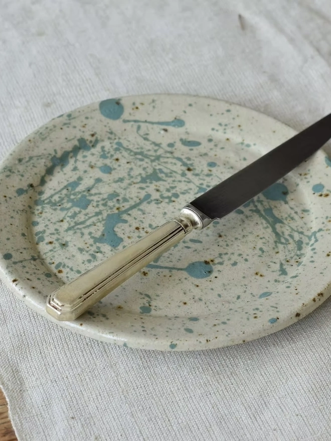 Ceramic Side Plate Green Splatter