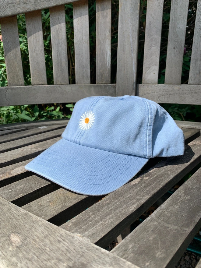 Vintage Canvas Light Blue Cap with Sunflower Design