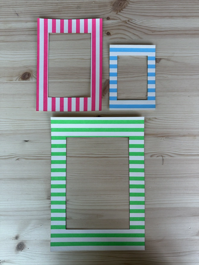  thin blue, pink and green striped picture mount