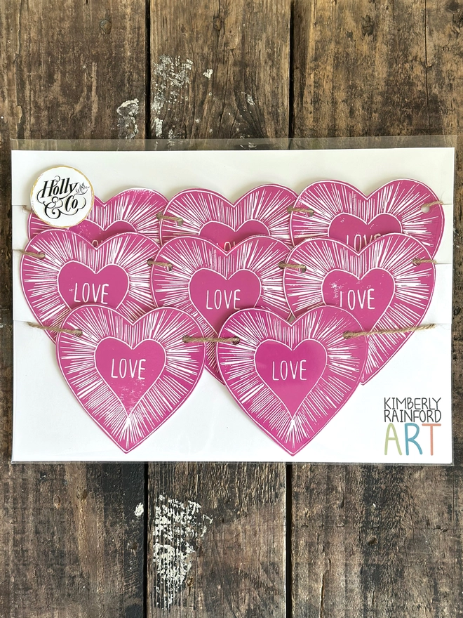 Heart Garland "Love Within" Linocut Hanging Decoration