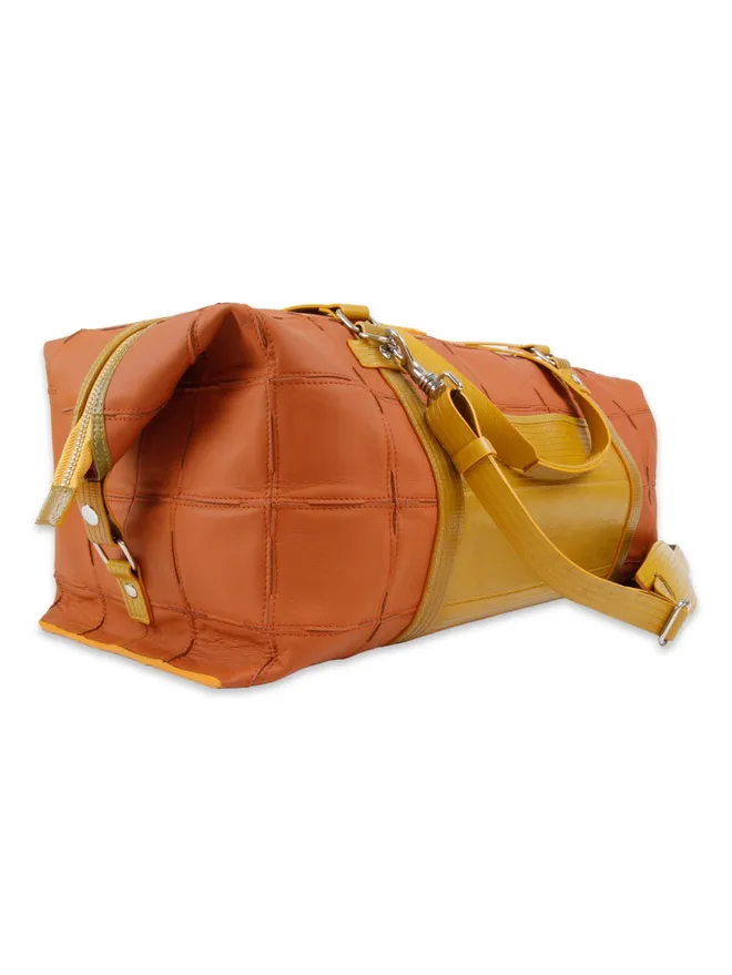 Rescued leather and fire-hose Weekend bag 