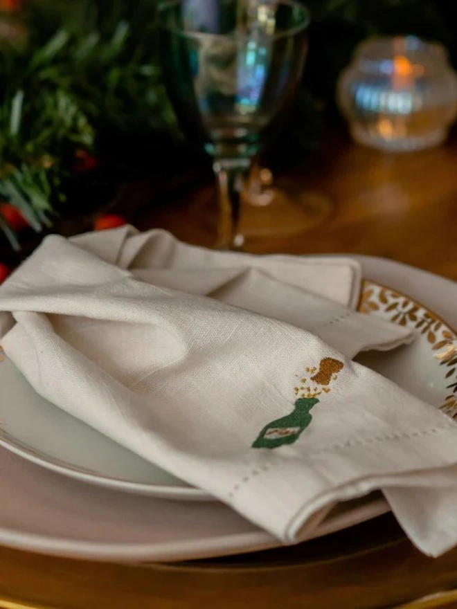 The Champagne Bottle Embroidered Napkin