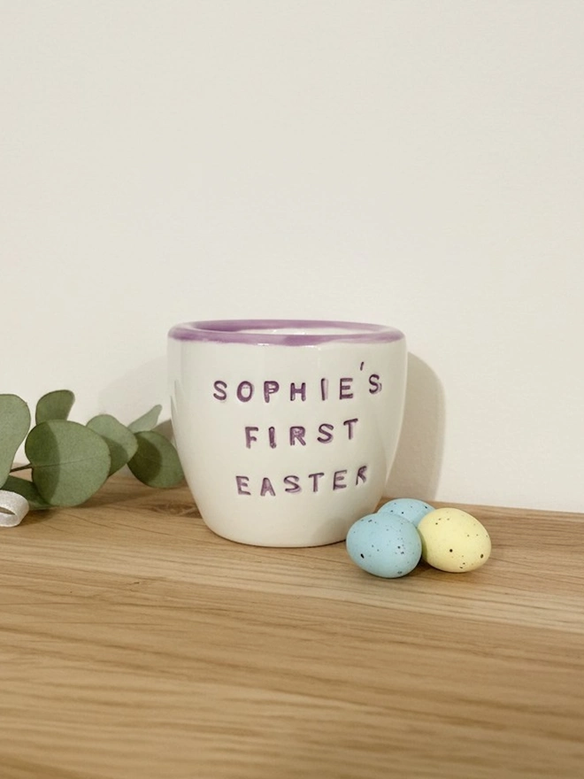 First easter egg cup in berry glaze