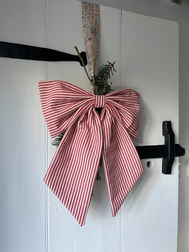 Red Ivory Stripe Linen Oversized Bow Decoration