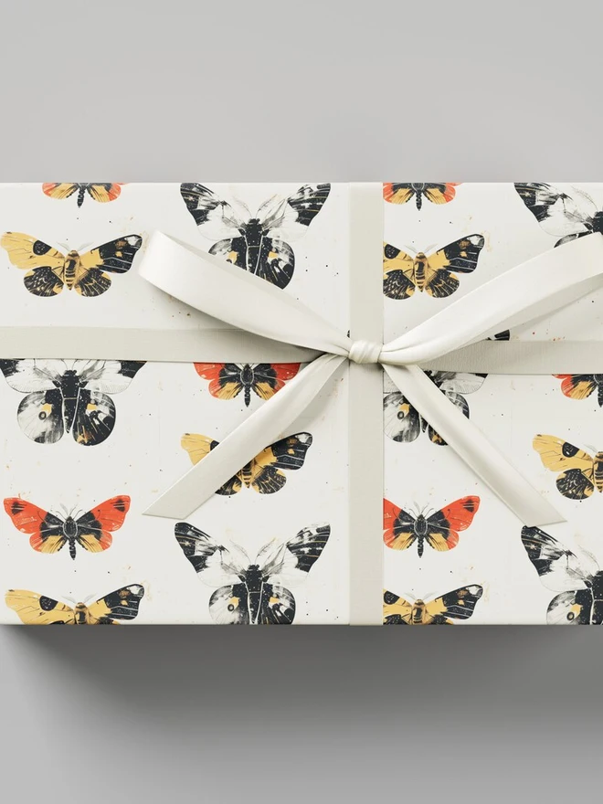 Moths Block Print Wrapping Paper
