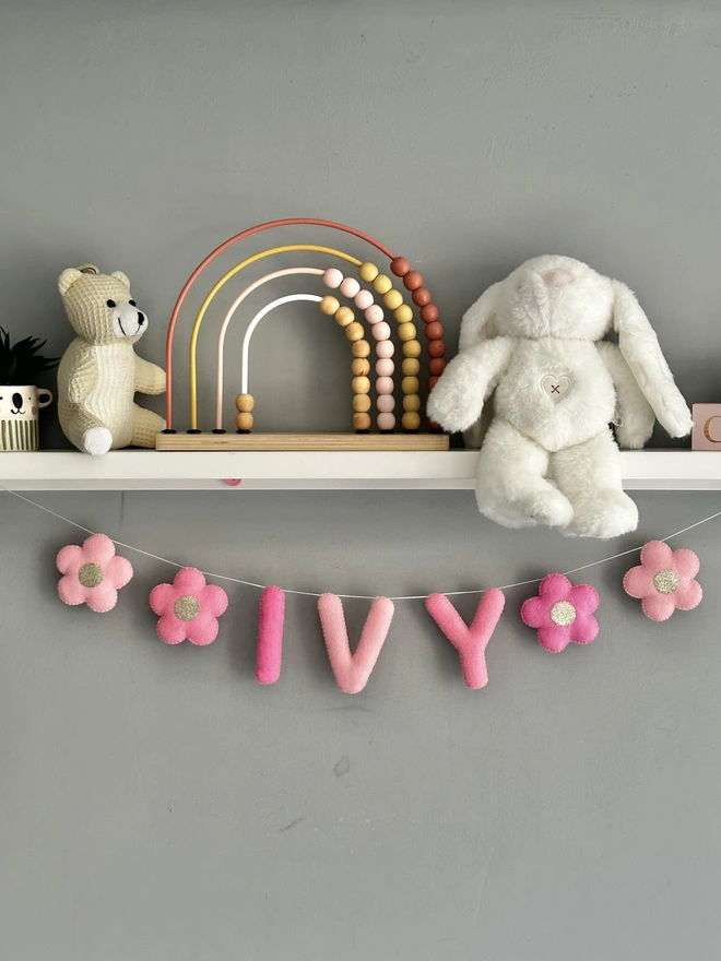 Personalised Name Garland with Flowers, Kids Name Bunting, Childs Nursery Banner, Baby Gift