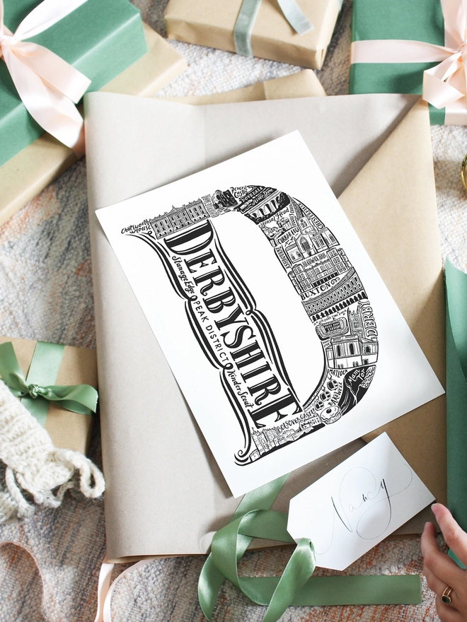 Derbyshire Black and white print gift