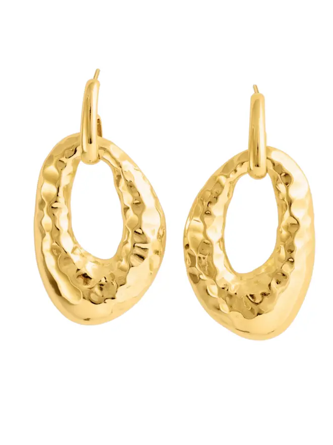 Loel Gold Hammered Oval Drop Earrings