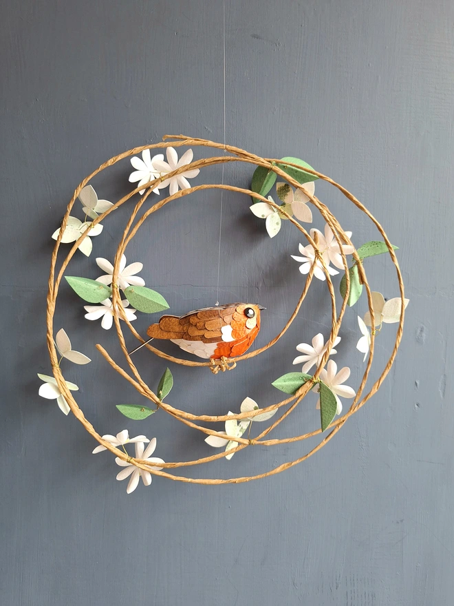 Robin on a floral wreath 14