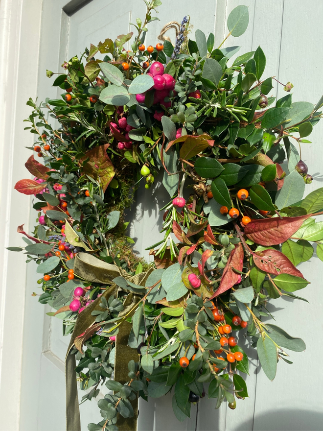 Autumn Sunset Fresh Wreath with Pink Berries