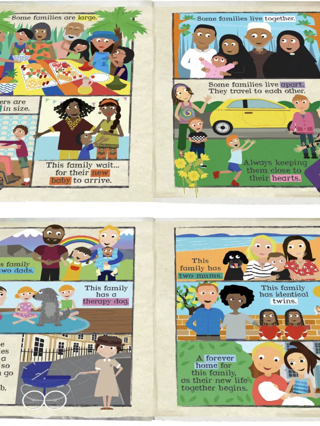 Two spreads. All sorts of families Nursery times flat 