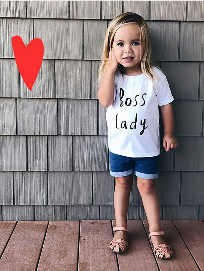 White tee with black text