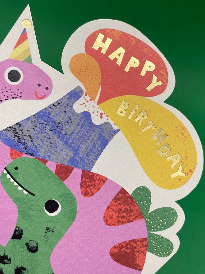 A closer look at the gold foil details on the colourful children’s birthday card