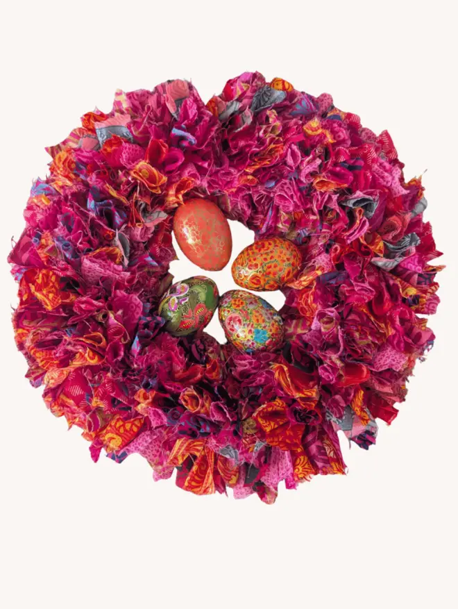 Pink Sari Wreath with Eggs