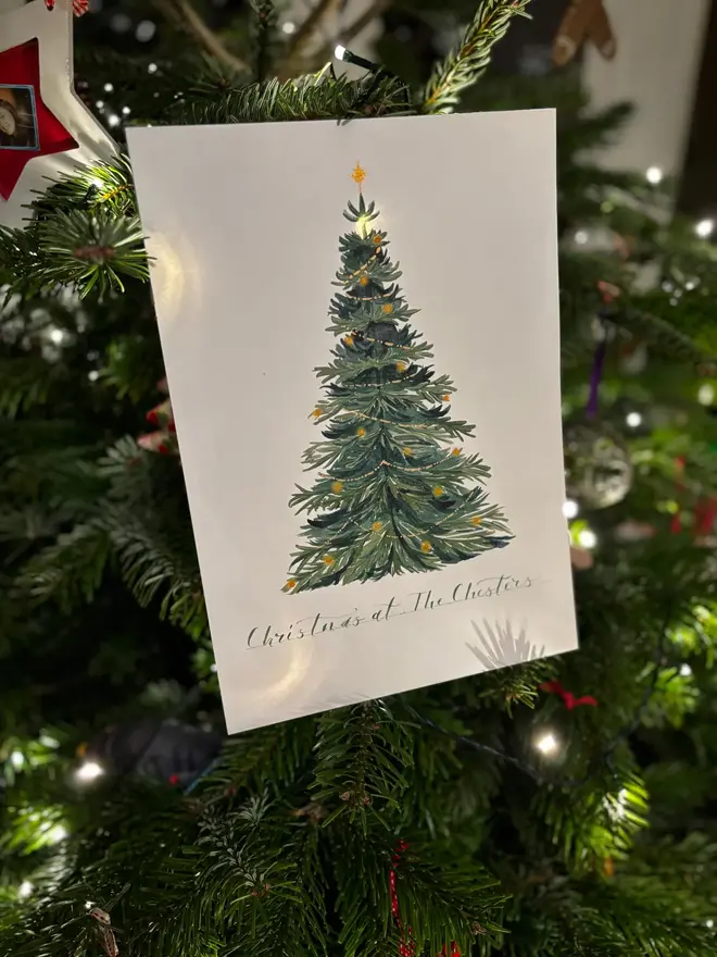 Christmas Tree Watercolour With Calligraphy Wall Art