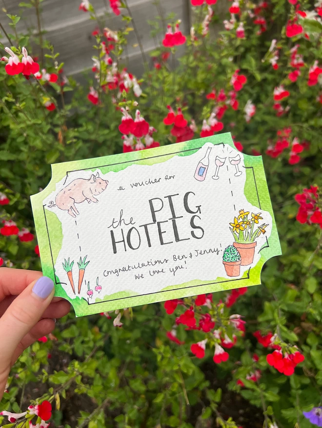 Personalised gift voucher Green the pig hotel