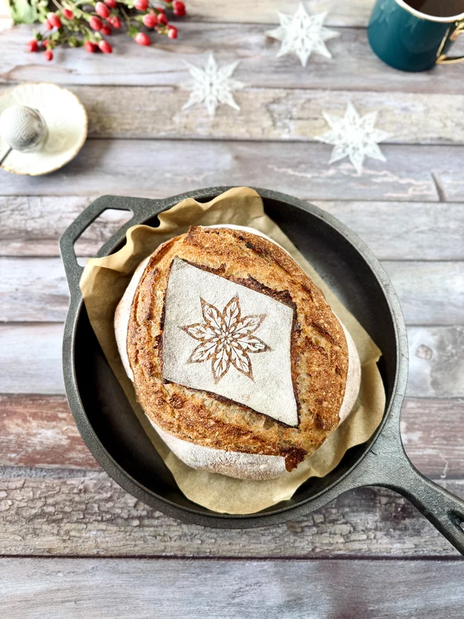 Stencilling on sourdough - baked bread