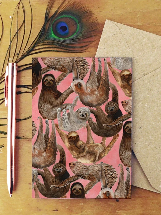Sleuth Of Sloths Print Greetings Card
