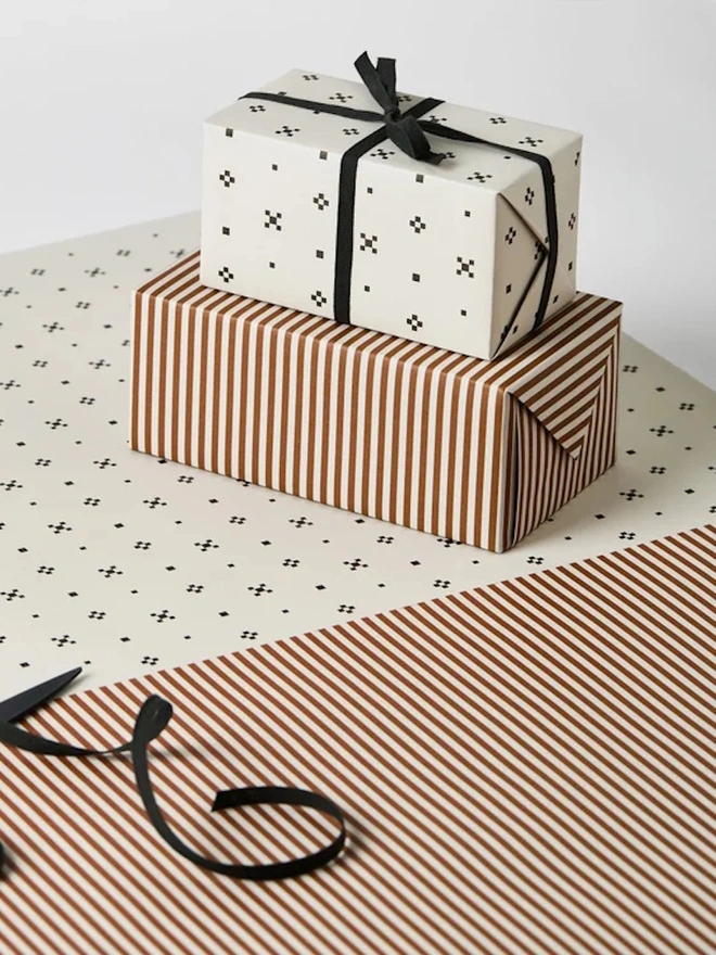 Monochrome Tile & Cinnamon Stripe Gift Wrapping Paper