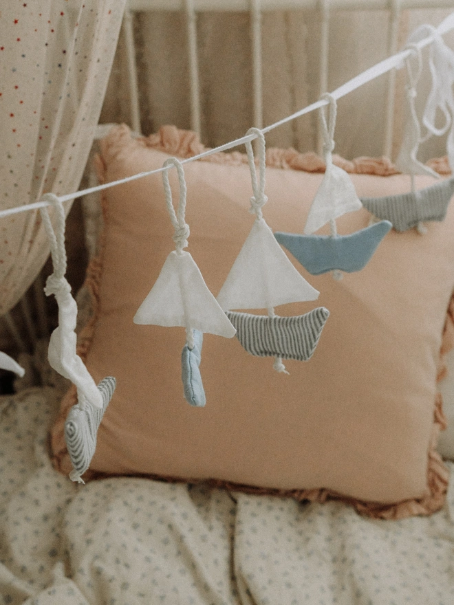 Sailboat Garland, Boat Bunting, Ocean Theme Wall Hanging, Sailing Ship Garland,