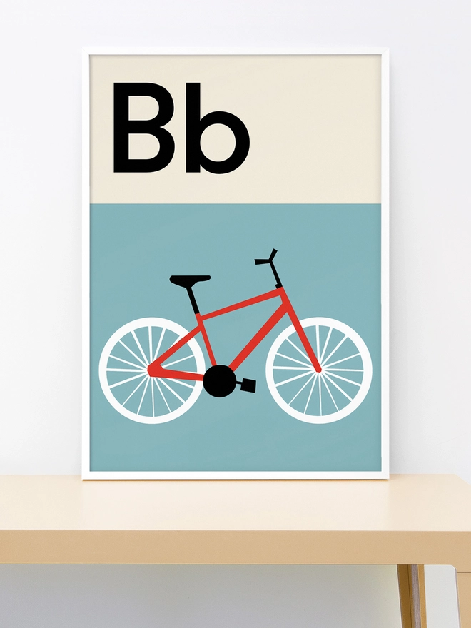 illustrated bike wall print with letter B