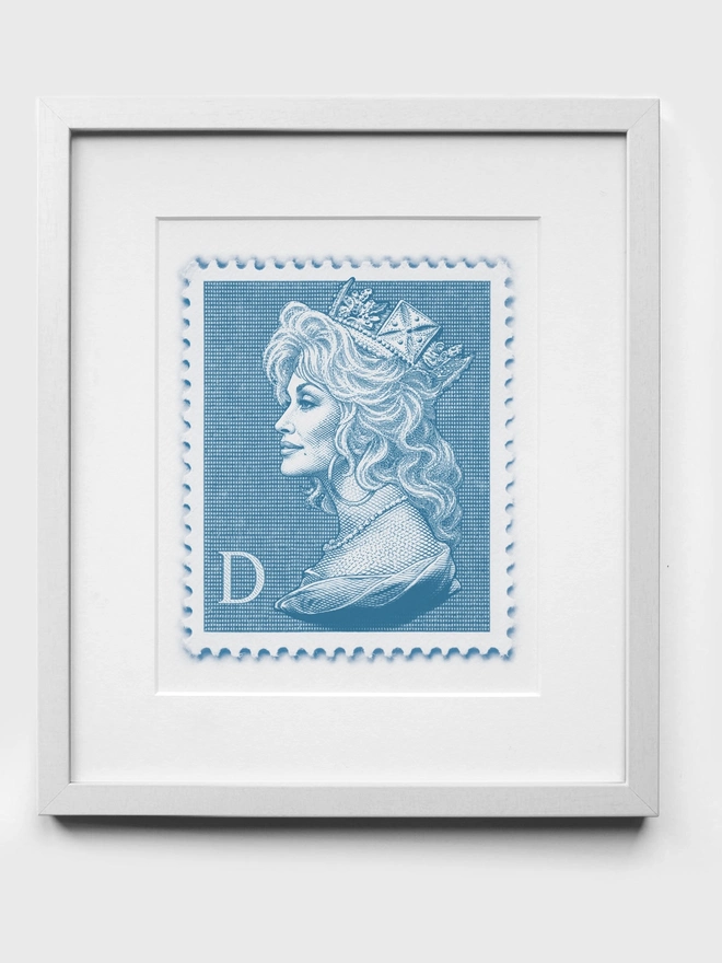 Blue Dolly Parton Art Print White Frame