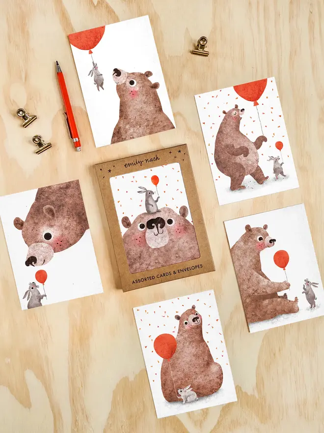 bear bunny birthday cards pack