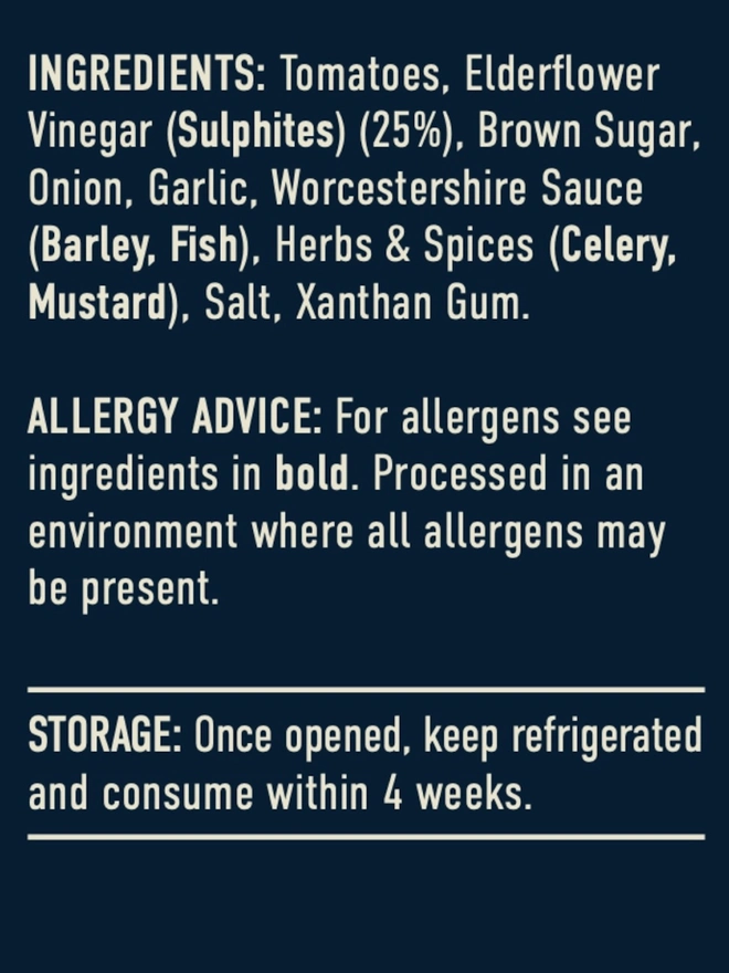 Elderflower BBQ Sauce, the nutritional information of the BBQ sauce. 