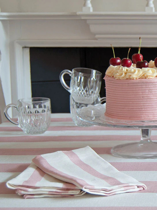 Pink Striped Linen Napkins (Set Of 4)