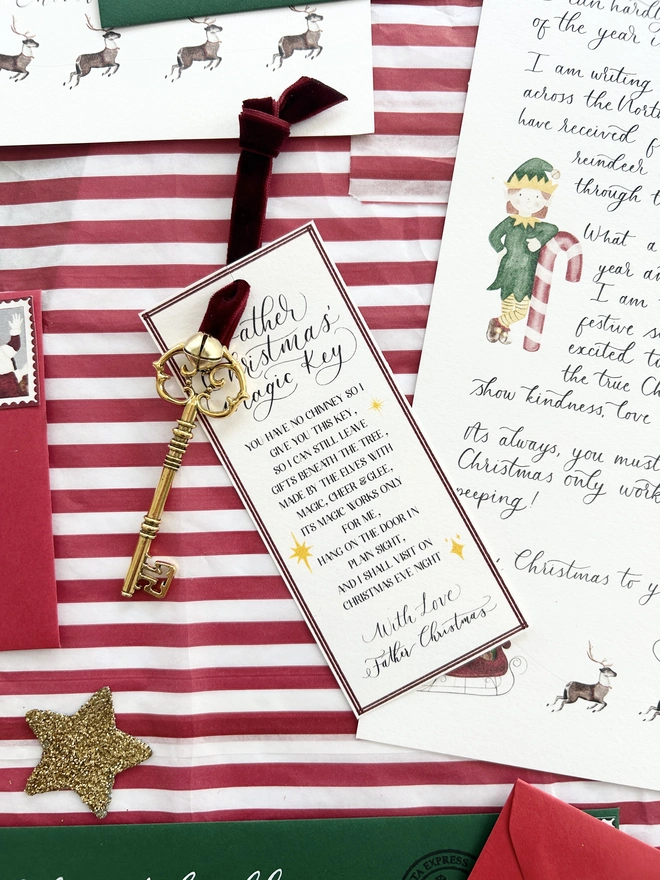 Father Christmas / Santa Magic Key with Poem, Bell and Velvet Ribbon