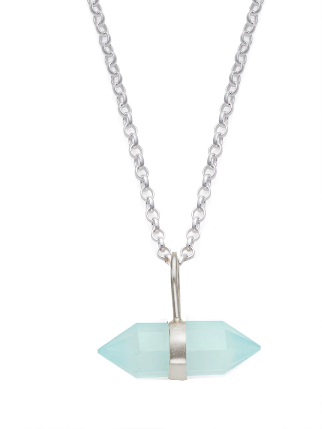 all silver with aqua chalcedony necklace 