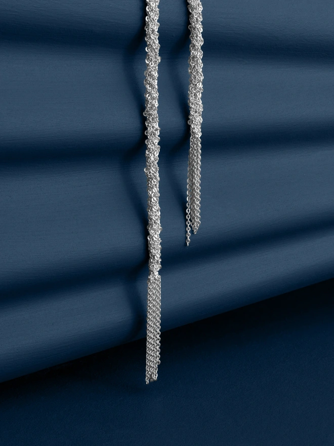 Loel Silver Woven Thread Lariat Knot Necklace