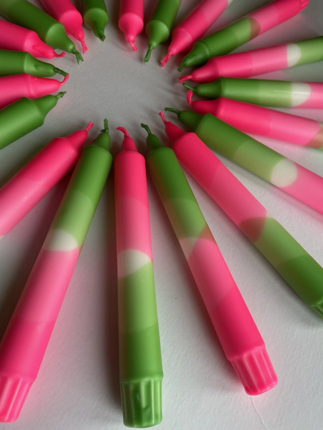 Neon Pink & Green Dip Dyed Dinner Candles (Set Of 2)