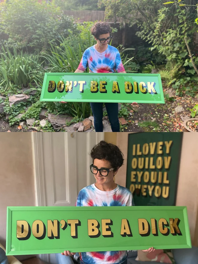 don't be a dick gold leaf sign framed