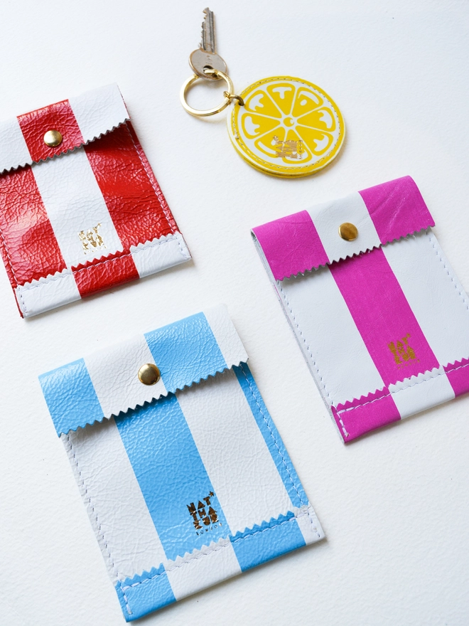 leather striped mini paperbag coin purse