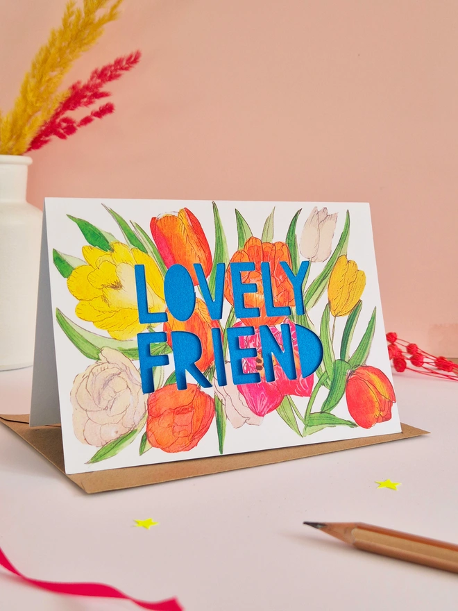 Lovely friend paper cut card