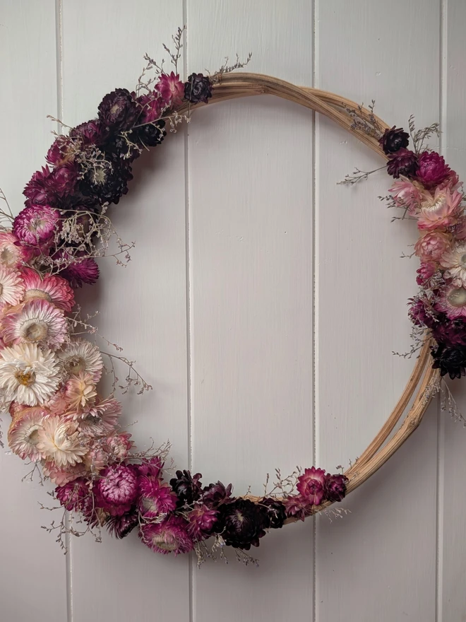 dried flower wreath pink and white