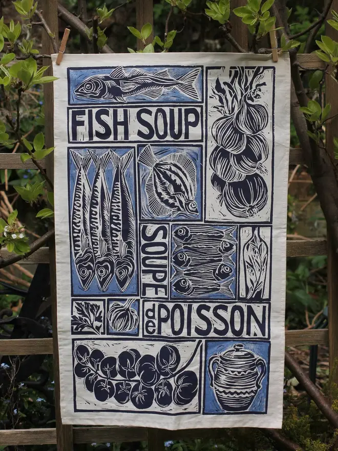 Fish Soup Illustrated Recipe Tea Towel