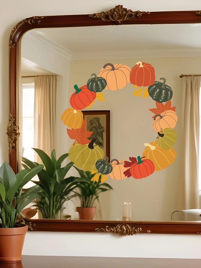 Halloween Pumpkin Wreath Wall Sticker Peel and Stick Vinyl