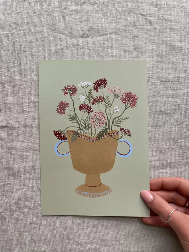 Print of Queen Anns Lace flowers in a vase.