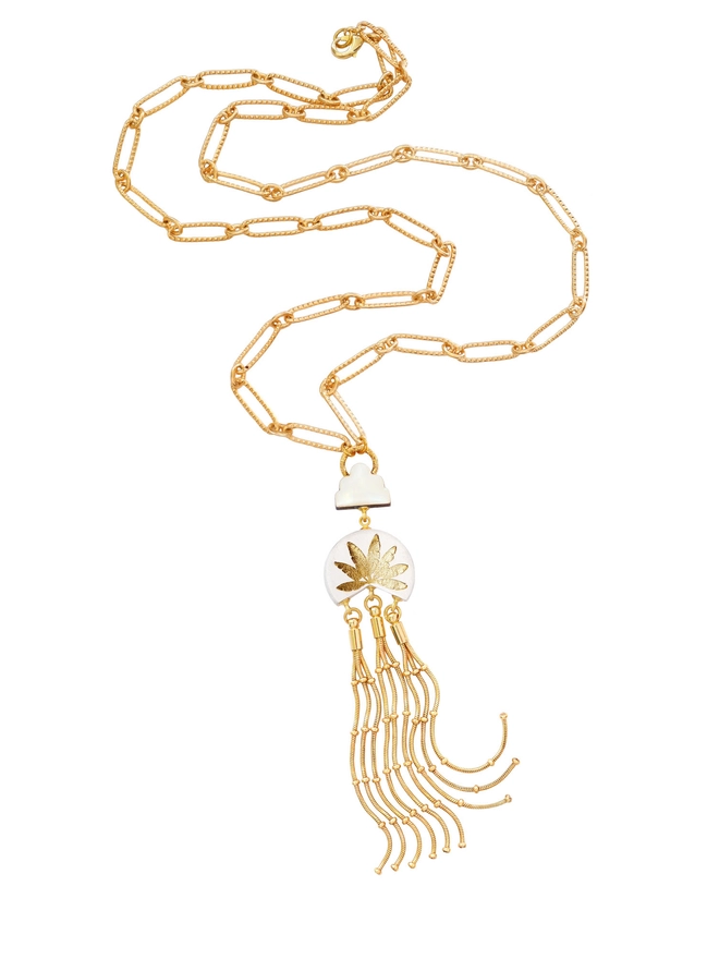 white & gold leather tassel pendant