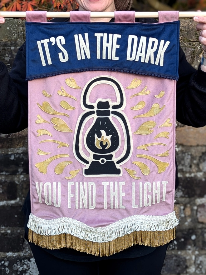 it's in the dark you find the light quote velvet wall banner