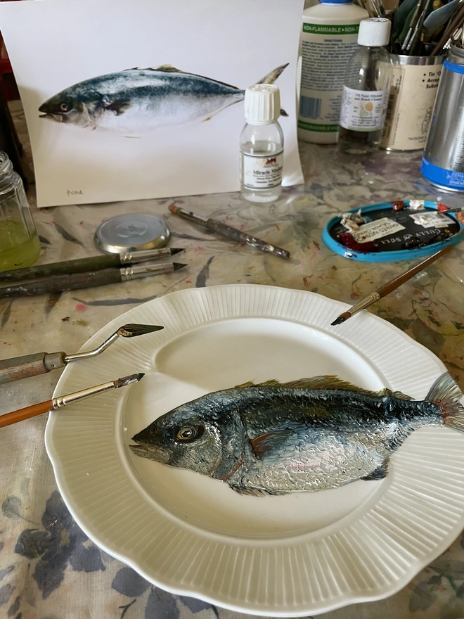 painting tuna in studio