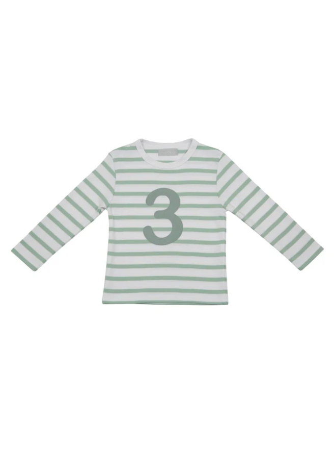 Seafoam & White Breton Striped Number 3 T Shirt