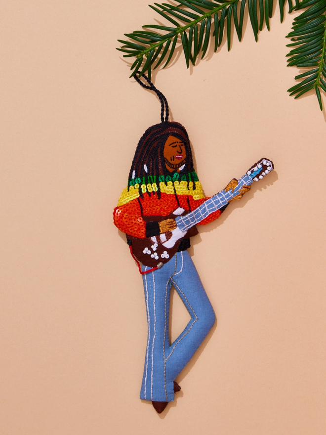 hand stitched bob Marley with guitar hanging decoration