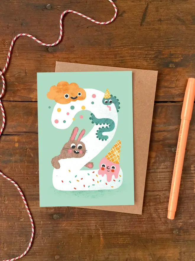 animal 2nd birthday card