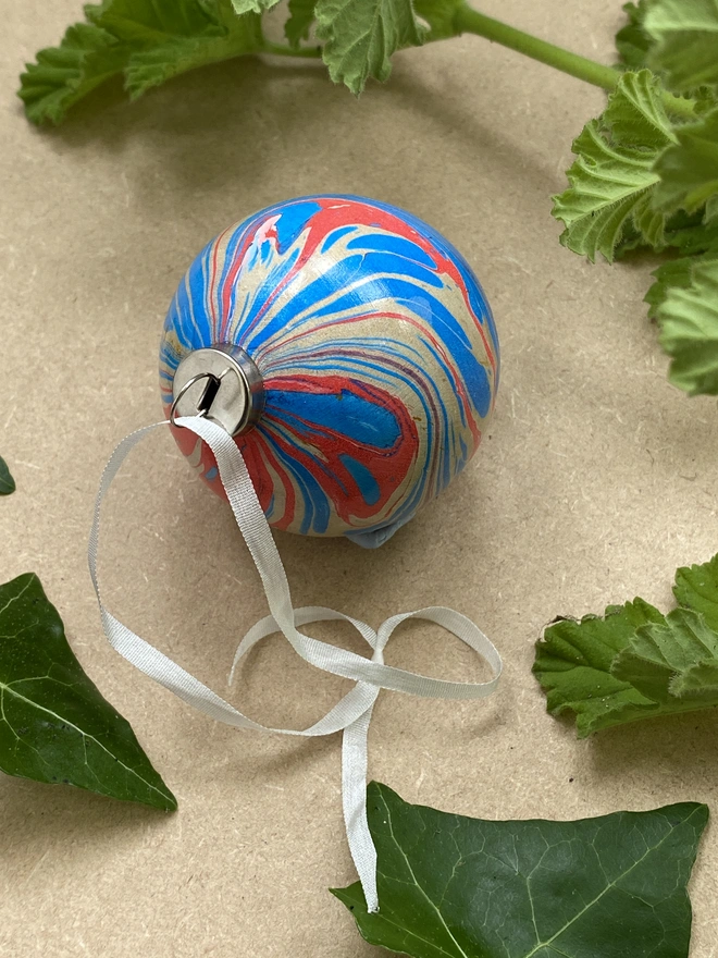 Hand-marbled ceramic bauble