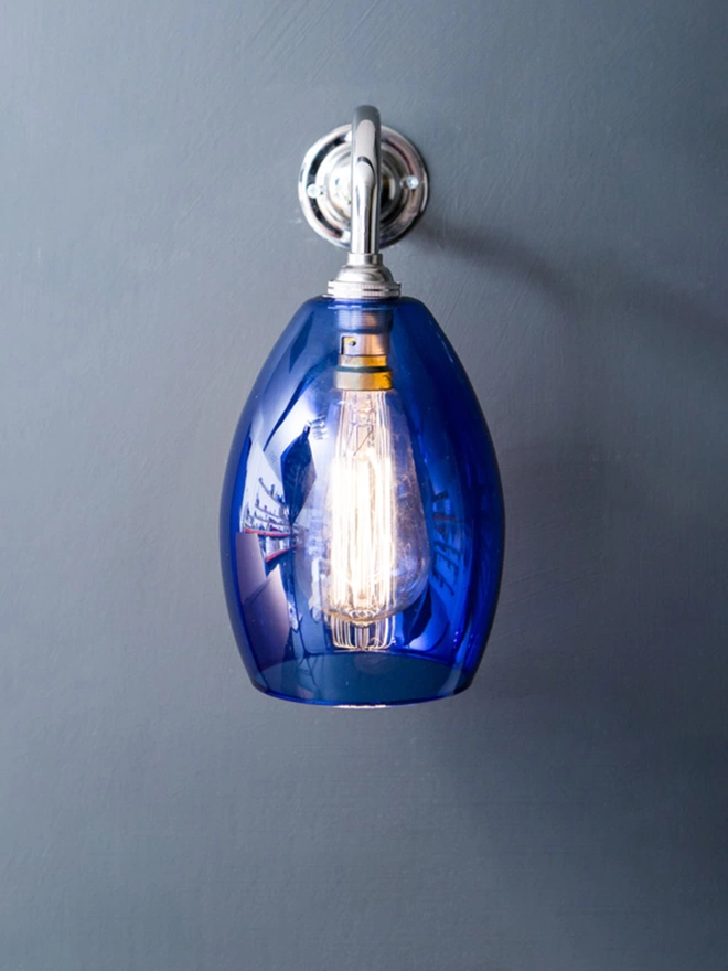 Small Dark Blue Bertie Glass Wall Light In Nickel