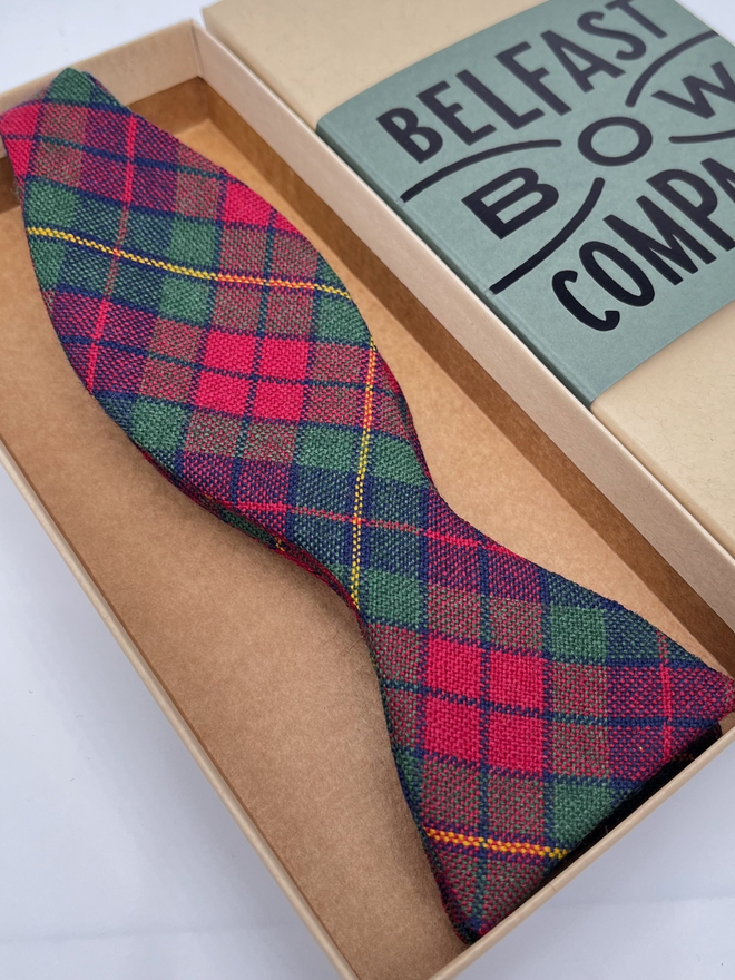 County Clare Tartan Self-Tie Bow Tie handmade by the Belfast Bow Company